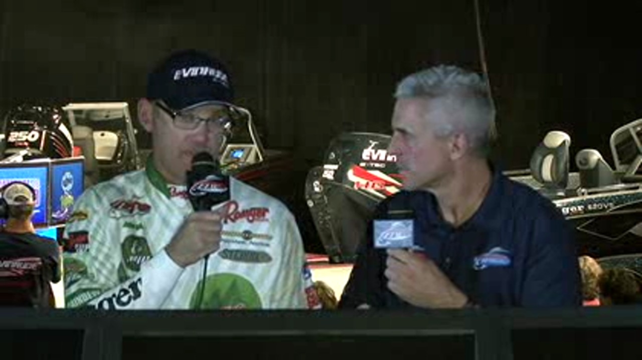 John Balla is interviewed by Chip Leer on day 2 of the FLW Walleye Tour ...