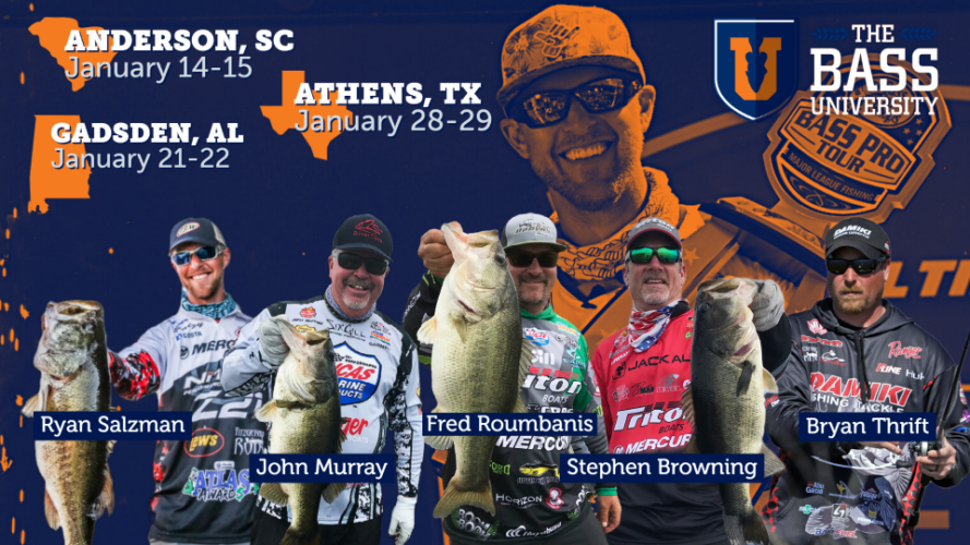 Image for The Bass University catches top bass fishing professionals back in the classroom in Anderson, S.C. – Gadsden, Ala., and Athens, Texas