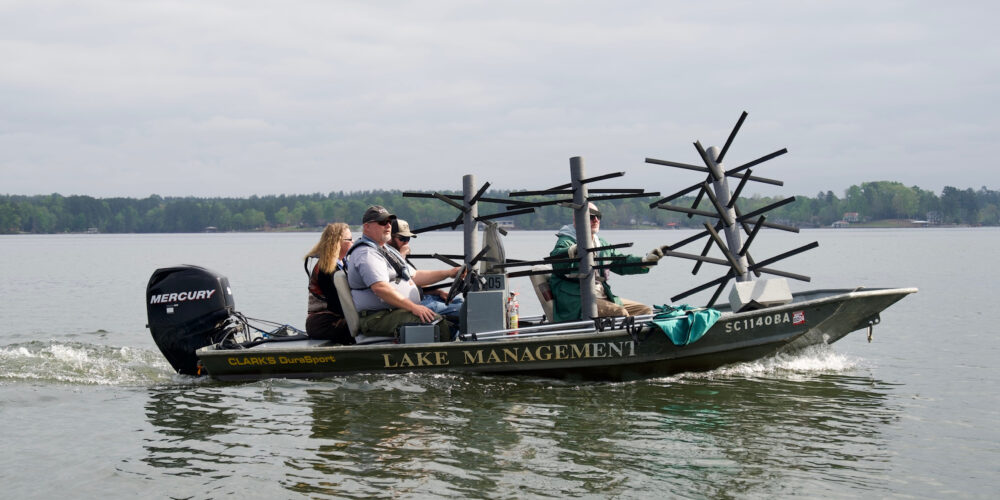Image for Major League Fishing pros and Fisheries Management Division deploy artificial fish habitat into Lake Greenwood