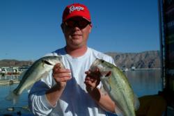 Adam Hodge of Gilbert, Ariz., used a 4-pound, 14-ounce catch to land the top spot in the Co-angler Division heading into tomorrow