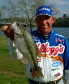 FLW Tour standout Clark Wendlandt of Cedar Park, Texas, shows off a spotted bass caught during tournament time.