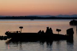 As the sun gradually makes its way over the horizon, EverStart anglers await the start of takeoff on Lake Champlain during a 1993 event.