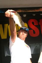 Co-angler Rodney Marks of Apopka, Fla., is in second with 11 pounds, 1 ounce.