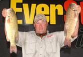 Pro David Kolodziej of Sterling Heights, Mich., is in third with 18 pounds, 14 ounces. Kolodziej also won the pro daily big-bass award of $750 with a 4-pound, 13-ounce smallmouth.