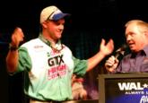 Defending FLW Tour champion David Dudley raises his arms again this year at the championship, only this time it