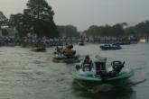 J.T. Kenney leads the pack of boats heading out for the final day of Forrest L. Wood Championship competition.