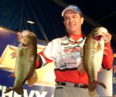 With an 8-pound, 6-ounce kicker largemouth plus another one weighing 7-5, Jay Yelas' 26-8 landed him in the third position on the pro side.