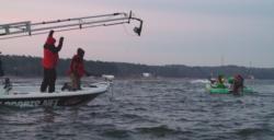 An FSN camera crew films takeoff at Lake Murray Friday morning.
