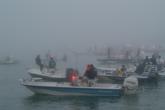 FLW Redfish Series anglers wait out a thick fog in Tampa Bay at the start of the Eastern Division event.