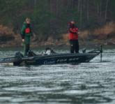 Pro Art Berry of Hemet, Calif., and co-angler Bill Stewart of Moore, Okla., start the day near Little Hall Park.