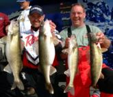 Jason Przekurat and Tim Cigany show off their day-two walleyes from the Detroit River.