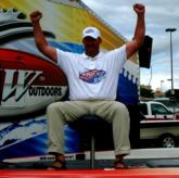 Co-angler Bill Gift celebrates his Stren Series victory on Lake Texoma. 
