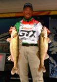 Notorious river rat Nick Johnson shows off his day-two catch. With a two-day total of 36 pounds, 7 ounces, Johnson sits in third place among the pros.