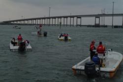 The top-five FLW Redfish teams prepare to head out of Conn Brown Harbor to kick off the final day of competition.