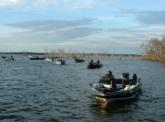 FLW Walleye Tour anglers make their way to boat check on day two.