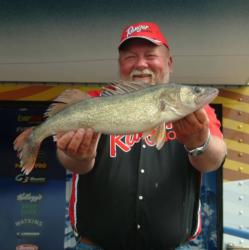 Sauk Centre, Minn., pro Pete Harsh shows off his biggest fish from day four on Devils Lake. Harsh finished the event in second place and earned a $32,000 check.