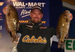 Scott Dobson ended the opening round in second place with a day-two total weight of 35 pounds, 11 ounces.