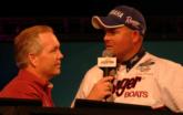 No. 4 Jeremy Lawyer talks to host Charlie Evans after weighing in 11 pounds on day one.