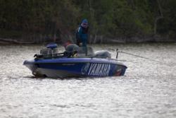 Ted Merdan of Champlin, Minn., trolls on the Mississippi River during the 2006 FLW Walleye Tour event in Red Wing, Minn.