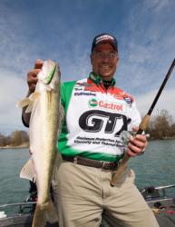 When Walleye Tour pro Nick Johnson is forced to work with the main channel where flows are often at their strongest, he often chooses to slowly motor upstream or cross-current with three-way rigs and stickbaits.