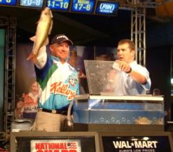 Scott Steil shows off his biggest walleye from day four on Lake Oahe. Steil finished the championship in sixth place.