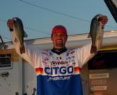 Pro Gerald Swindle finished the opening round in fifth place with a three-day total of 23 pounds, 7 ounces.