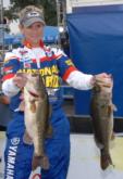 Here is two-thirds of Pamela Wood's 15-pound catch. She leads the Co-angler Division of the BP Eastern Division FLW Series after day one.
