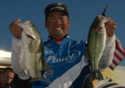 Pro Tom Matsunaga of Gardena, Calif., took third place with a two-day total of 20 pounds even. He caught three bass weighing 8-5 Thursday.