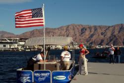 The flag on the official fish-release boat flew straight out, a testament to the windy conditions - and that was within the confines on Callville Bay. The anglers idling in from Lake Mead
