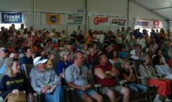 A full house of bass fishing fans watch Friday