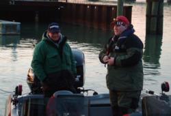 Pro Josh Vanderweide and co-angler Chris Kinzler all are smiles Saturday morning.
