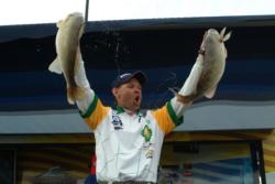 Pro winner Jason Przekurat shows off his two biggest fish from the final day of competition.