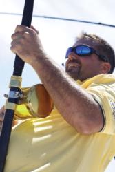 A member of Team Salty Dog fights a wahoo.