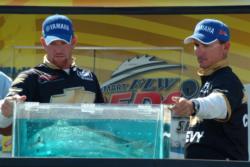 Scott Isbell and Danny Adams bring their fish to the scales. The team ultimately finished in fourth place at Port Aransas.