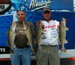 Pro Rick Franklin and co-angler Henry Juntunen hold up their day-three catch.