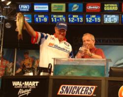 Mark Davis holds up his biggest bass from Sunday
