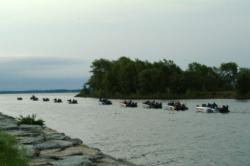 The final 10 boats make their way to the open waters of Little Bay de Noc.