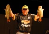 Finishing the job: Steve Clapper of Lima, Ohio, shows off his tournament winning smallmouths that came from the depths of Lake Erie.