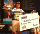 Snickers presented Scott Martin with a $5,000 check today for catching the heaviest bass of the 2007 FLW Tour season - an 8-pound, 12-ouncer.