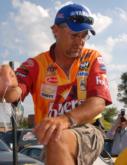 Scott Suggs shows off one of his key baits: a 3/4-ounce War Eagle spinnerbait with 