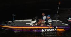 Stren pro Bill Gift makes his way through boat check on day two of the Lake of the Ozarks event.