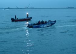 A Yamaha-wrapped boat enters Lake Erie on day one of the 2007 Walleye Tour Championship.