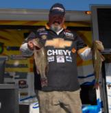 Chevy pro Dion Hibdon of Stover, Mo., brought in five bass for 16 pounds even to start the tournament in third place.