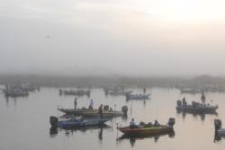 Fog hovered over the Big O on the second official practice day of the FLW Series Eastern event.