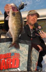 A fine 5-pound specimen of the rare shoal bass weighed in by tournament winner Clint Brownlee on day four.