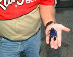 Dicky Newberry used this black-and-blue ¾-ounce Talon jig to sack most of his winning bass on the final day.