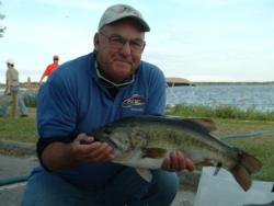 Co-angler Doug Caldwell caught the Snickers Big Bass on day two. This Lake Toho monster weighed 7 pounds, 14 ounces.