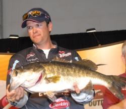 For the second day in a row, Randy Hadden of Jacksonville, Fla., caught the big bass in the Pro Division, which has propelled him into third place with a two-day total of 30 pounds, 5 ounces.