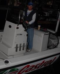 Redfish pro Warren Girle is planning for a long ride in the Castrol bay boat today.