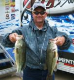 Tim Rhoades sits in the second position on the co-angler side with 25 pounds, 7 ounces over two days.